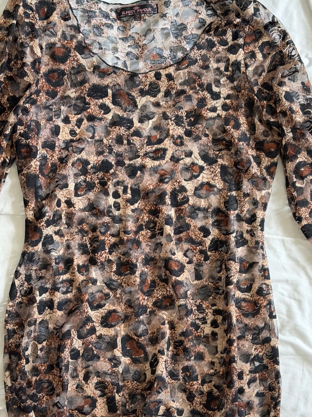 Almost Famous Brown and Black Leopard Print Long Sleeve Scoop Neck Top